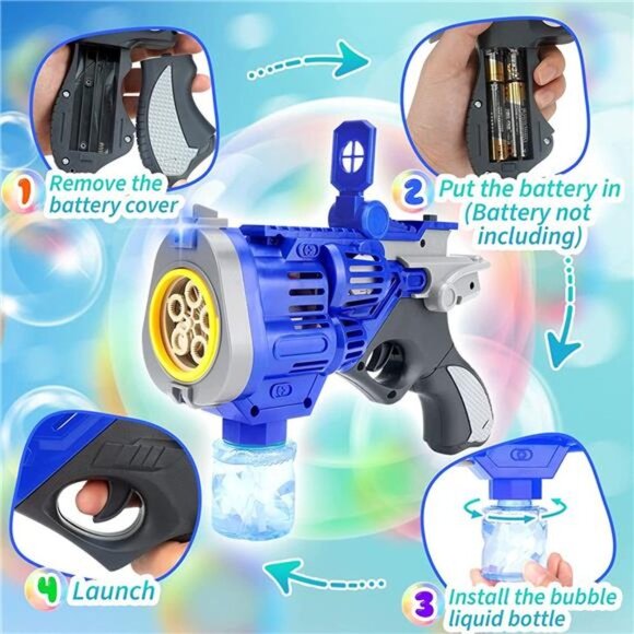 2 Pack Bubble Gun with 4 Bubble Solution, Large Size Bubble Guns for Kids - Picture 4 of 6